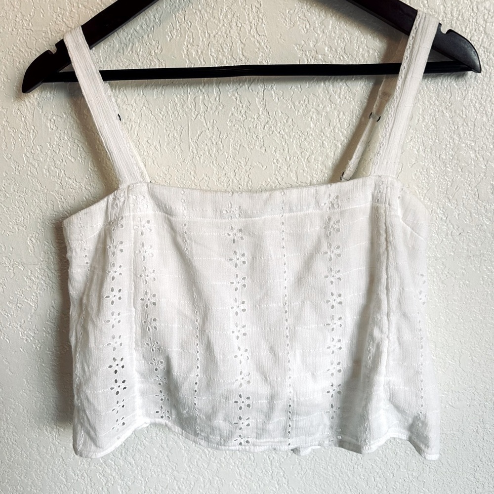 Hollister White Eyelet Crop, Size Large
